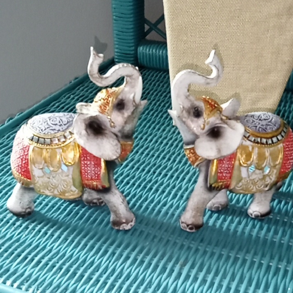 Decorative Elephant Figurines - Gold and Red Accents